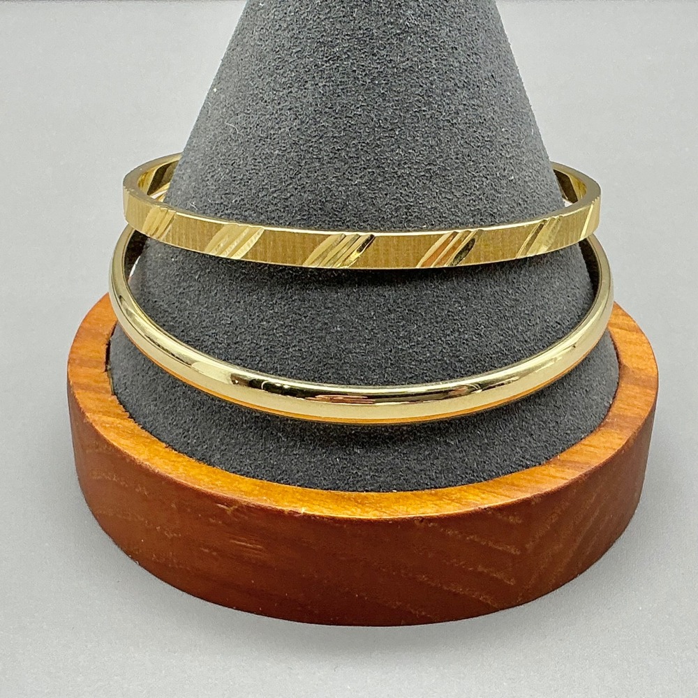 Monet Bangle Bracelet Set Women Gold Tone Etched Smooth Stackable Jewelry Pair